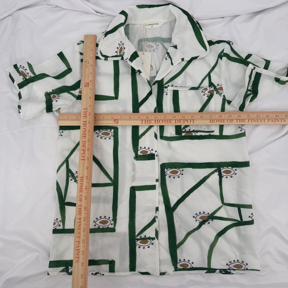 Commense Sz XS Oversized Geometric Abstract Print Short Sleeve Button Up Top - Picture 6 of 6